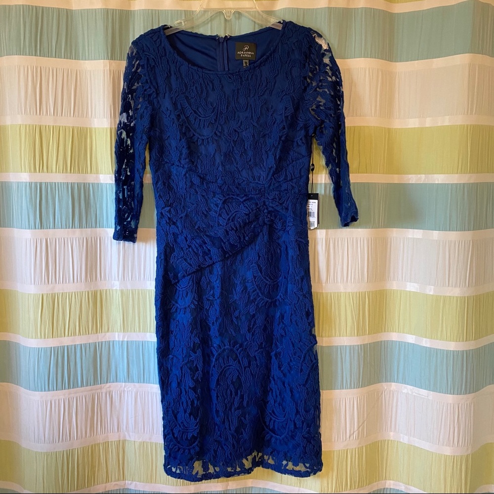 Adrianna Papell Floral Lace Dress Blue Sz 4